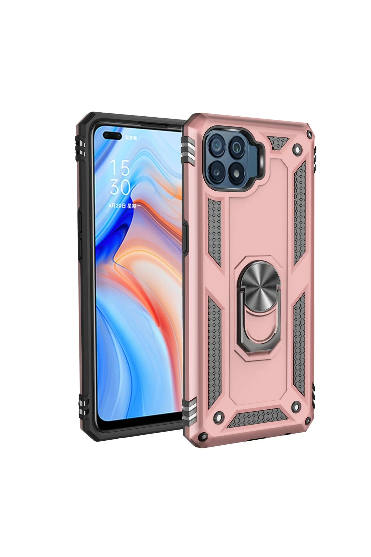 Newface Oppo Reno 4 Lite Kılıf Sofya Yüzüklü Silikon Kapak - Rose