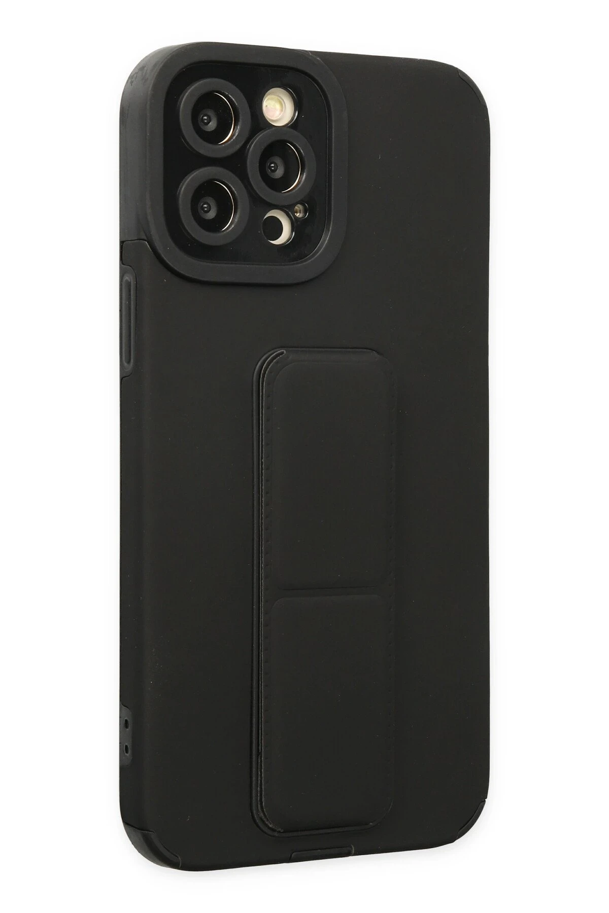 Newface iPhone 12 Pro Max Kılıf Mega Standlı Silikon - Siyah