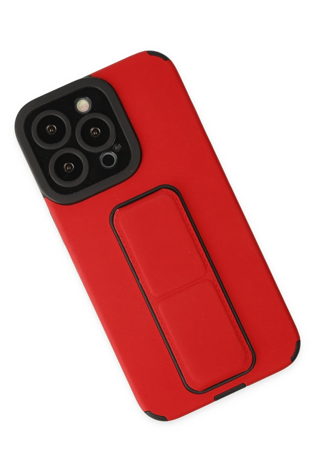 Newface iPhone 13 Pro Kılıf Mega Standlı Silikon - Kırmızı