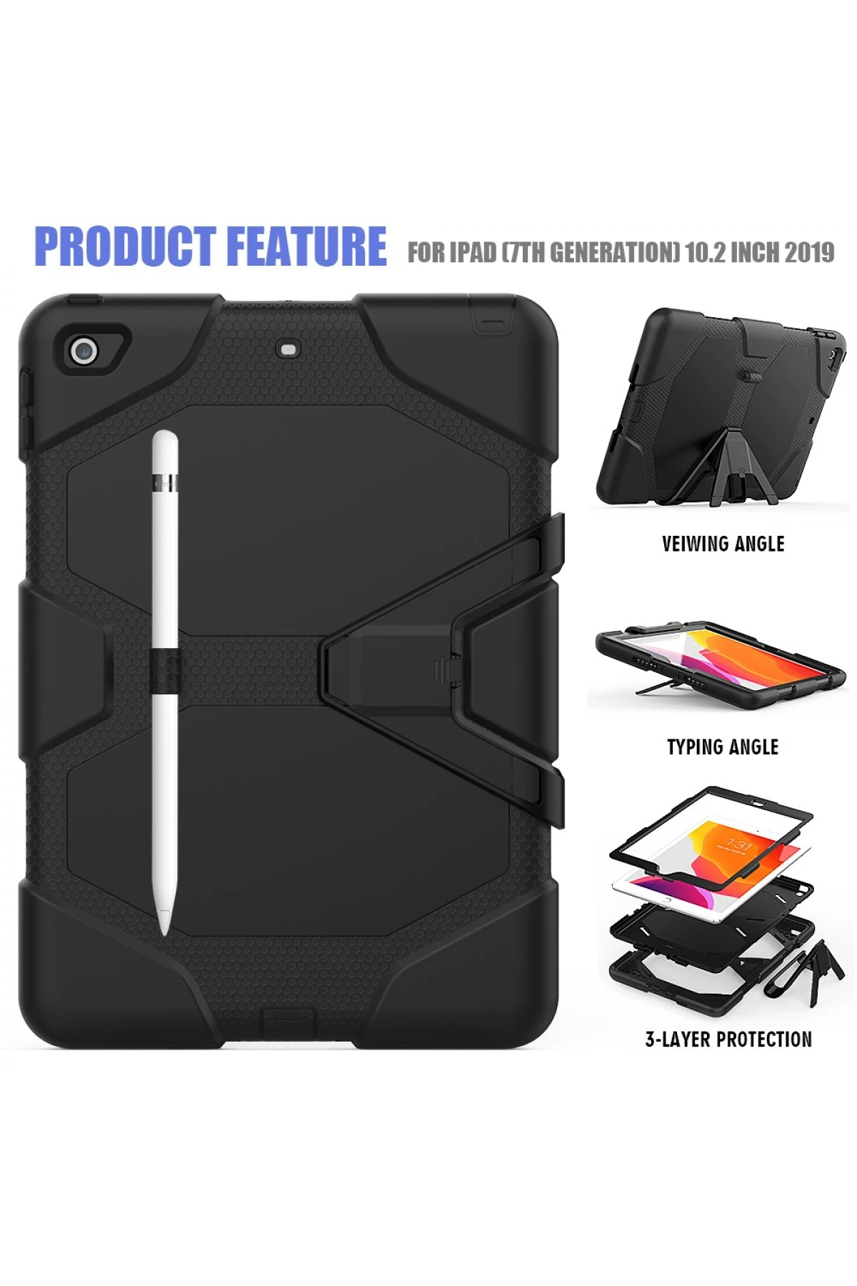 Newface Apple iPad 10.2 (7.nesil) Kılıf Griffin Tablet Kapak - Siyah — görsel 3