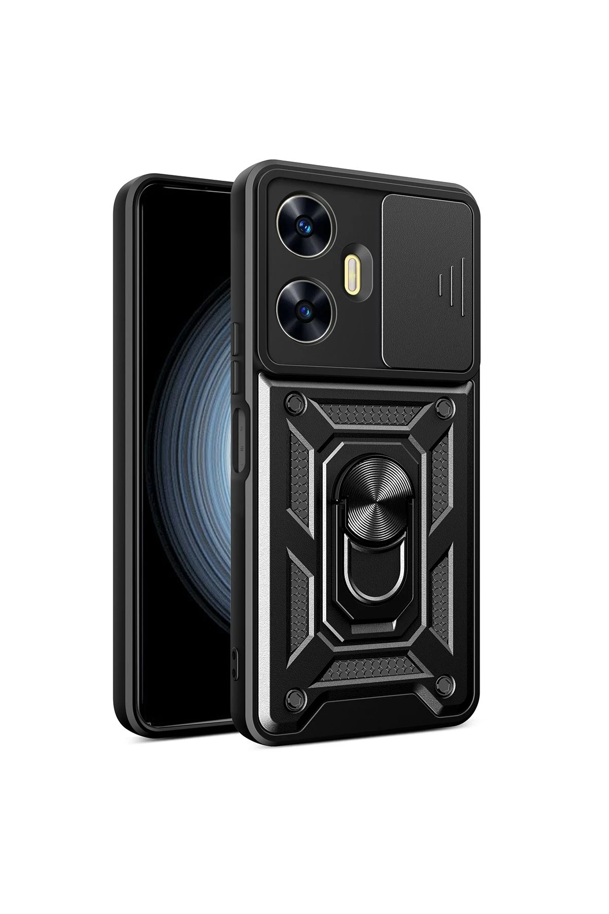 Newface Realme C55 Kılıf Pars Lens Yüzüklü Silikon - Siyah