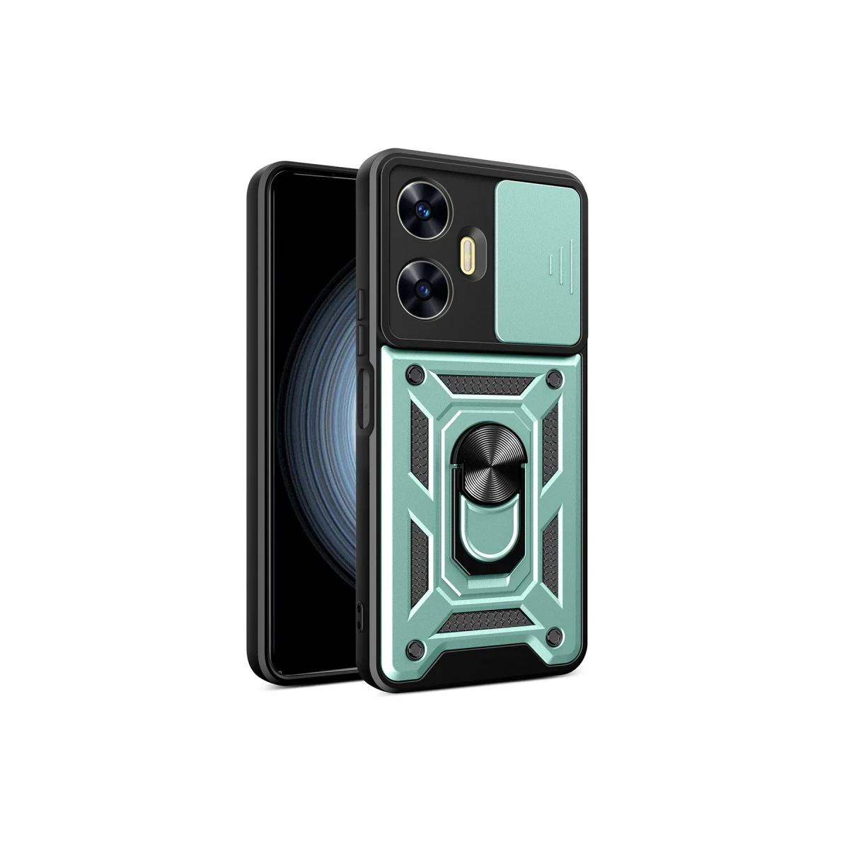 Newface Realme C55 Kılıf Pars Lens Yüzüklü Silikon - Yeşil