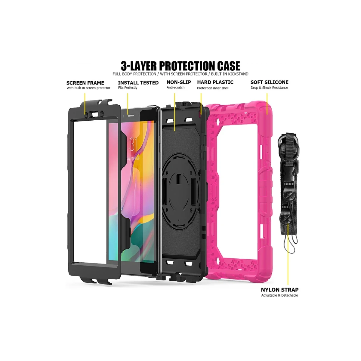 Newface Samsung Galaxy T290 Tab A 8 Kılıf Pars Tablet Kapak - Pembe