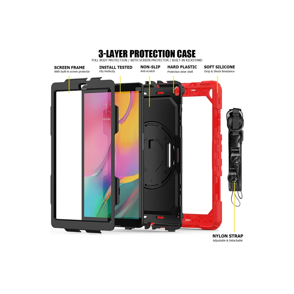 Newface Samsung Galaxy T510 Tab A 10.1 Kılıf Pars Tablet Kapak - Kırmızı
