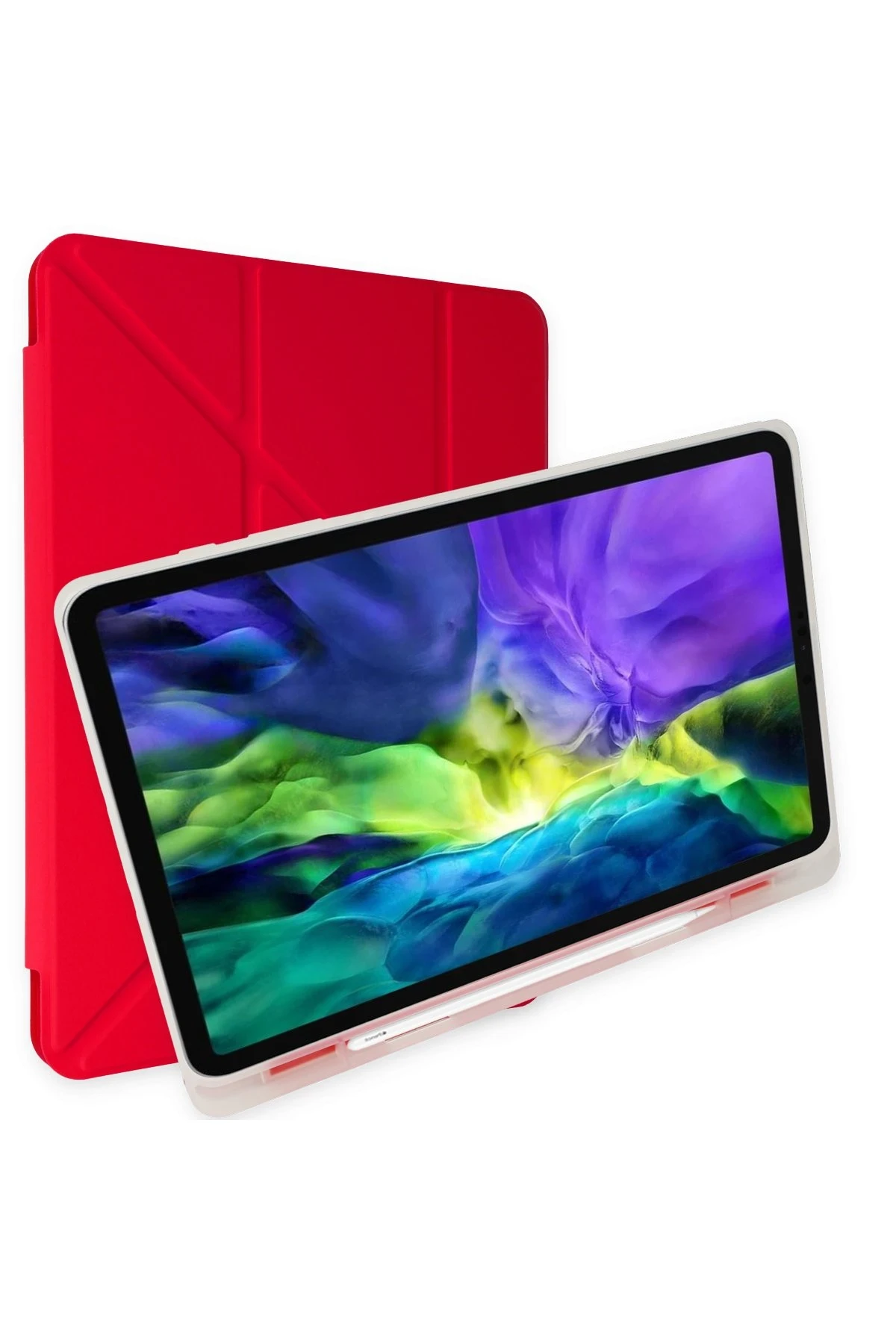 Newface iPad Pro 12.9 (2021) Kılıf Kalemlikli Mars Tablet Kılıfı - Kırmızı