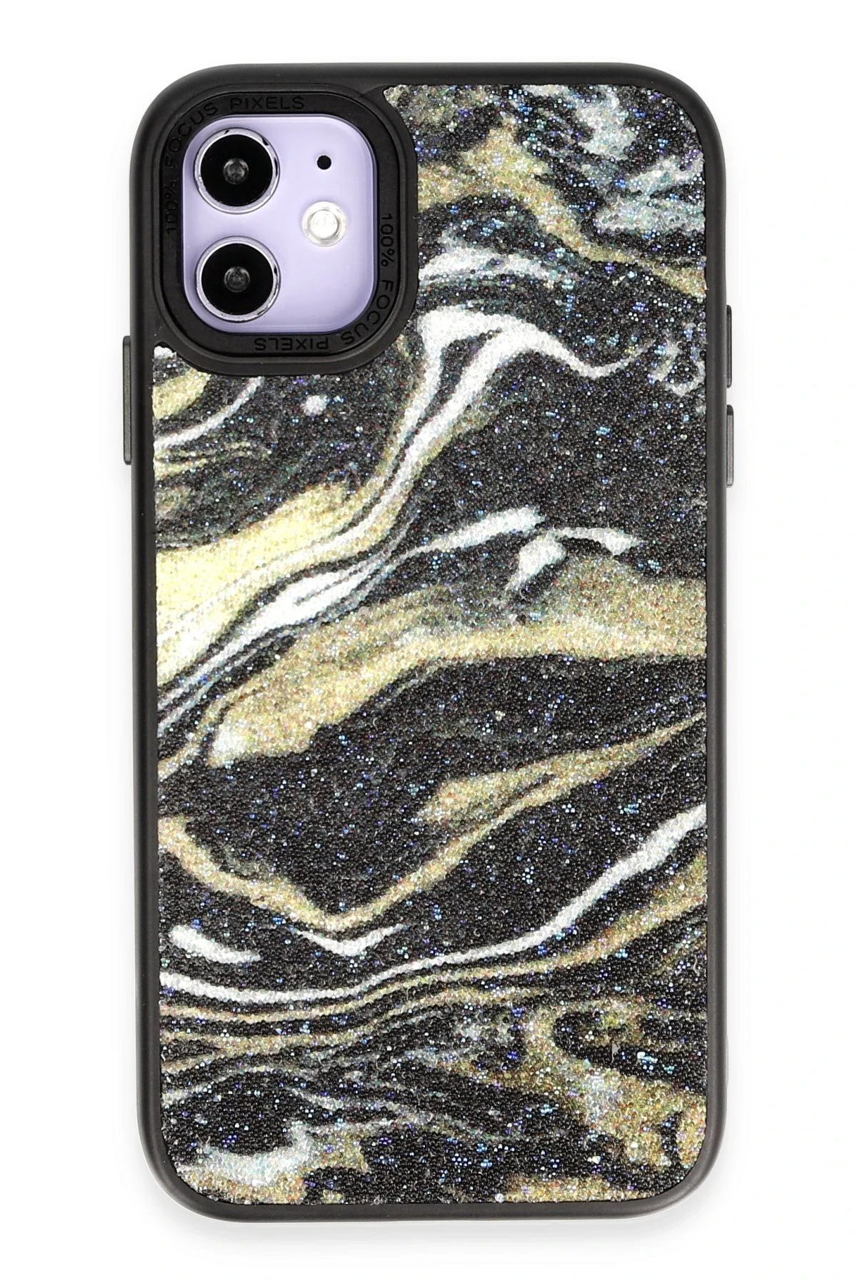 Newface Apple iPhone 12 Kılıf Moda Simli Kapak - Siyah
