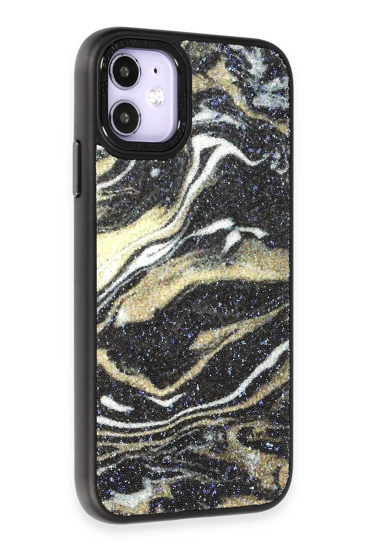 Newface Apple iPhone 12 Kılıf Moda Simli Kapak - Siyah — görsel 2