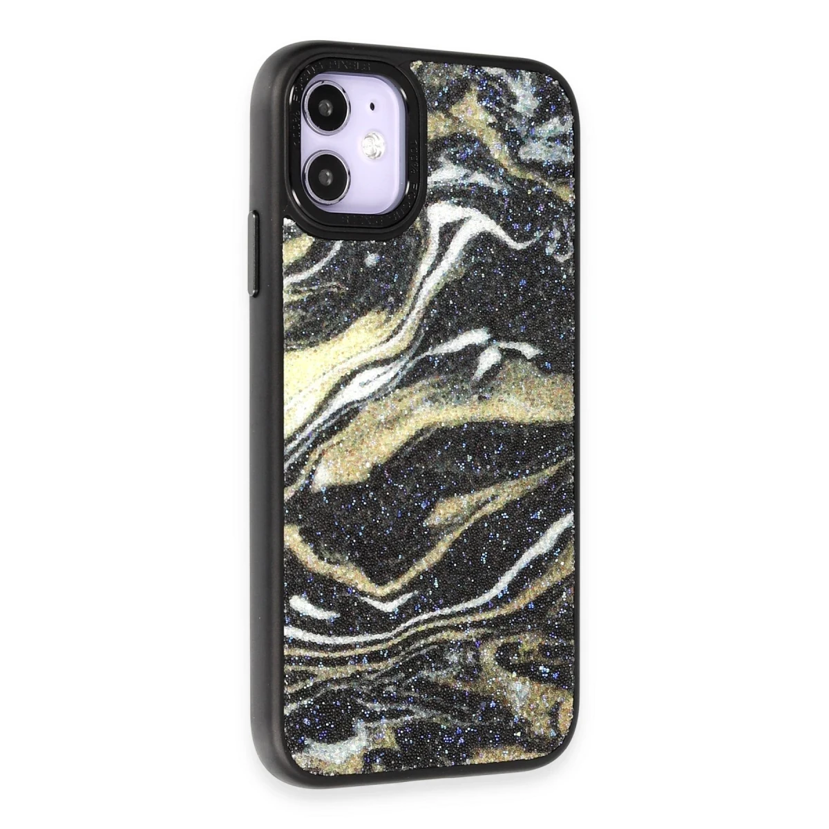 Newface Apple iPhone 12 Kılıf Moda Simli Kapak - Siyah — görsel 7