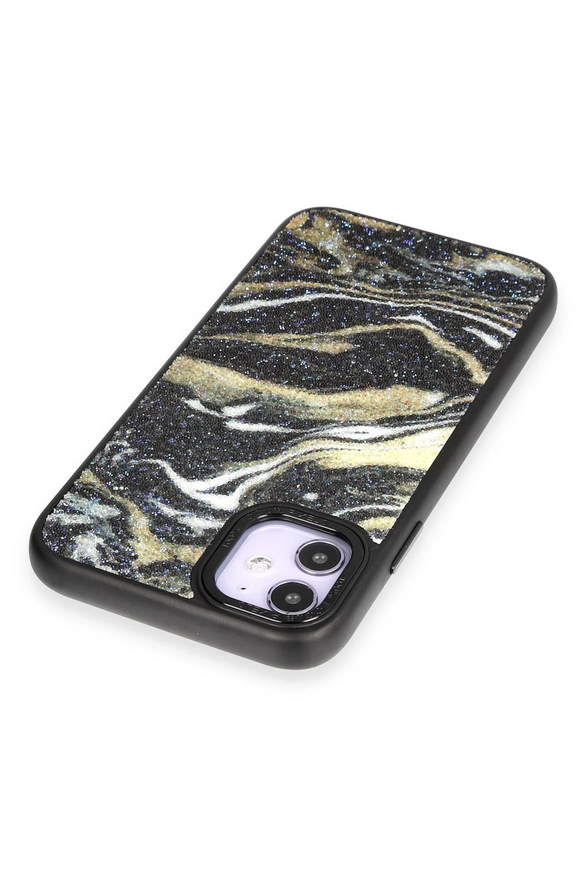 Newface Apple iPhone 12 Kılıf Moda Simli Kapak - Siyah — görsel 4