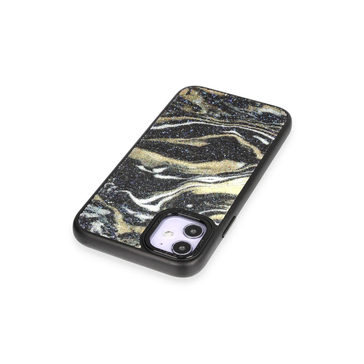Newface Apple iPhone 12 Kılıf Moda Simli Kapak - Siyah — görsel 9