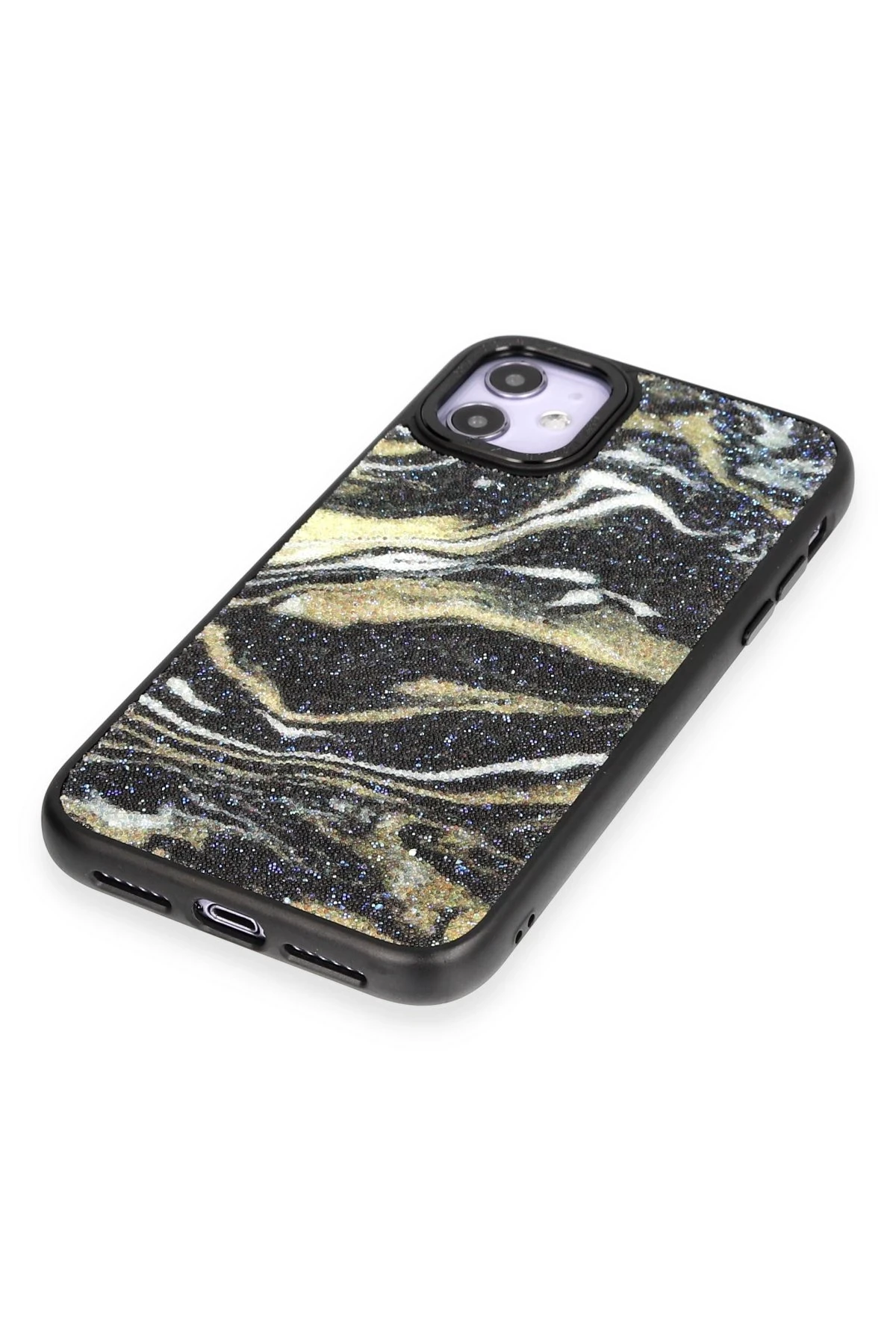 Newface Apple iPhone 12 Kılıf Moda Simli Kapak - Siyah — görsel 5