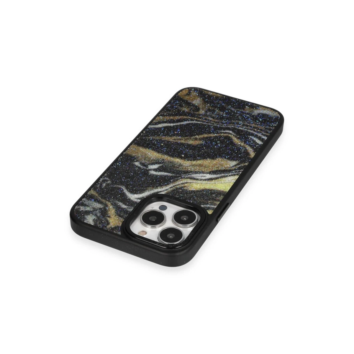 Newface Apple iPhone 13 Pro Kılıf Moda Simli Kapak - Siyah — görsel 9