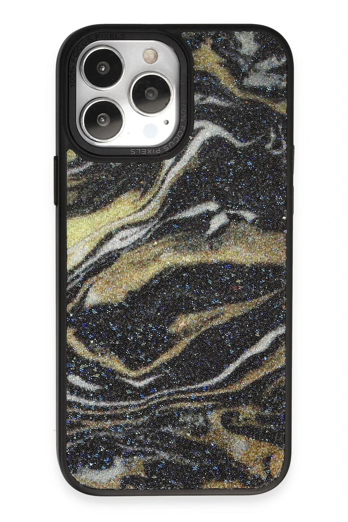 Newface Apple iPhone 13 Pro Max Kılıf Moda Simli Kapak - Siyah