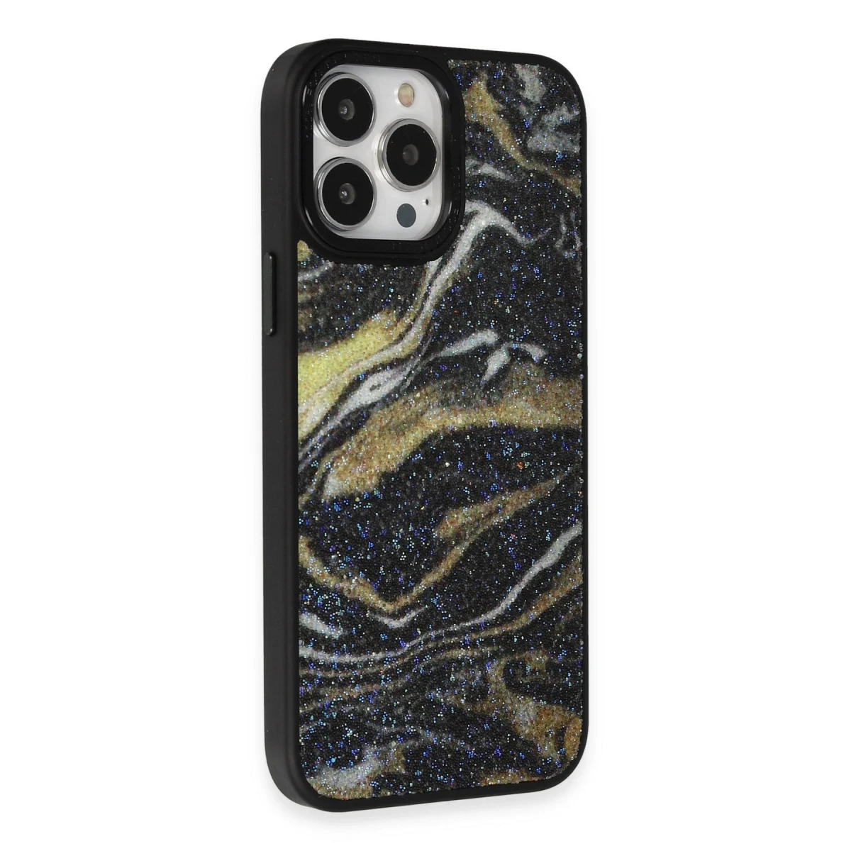 Newface Apple iPhone 13 Pro Max Kılıf Moda Simli Kapak - Siyah — görsel 7