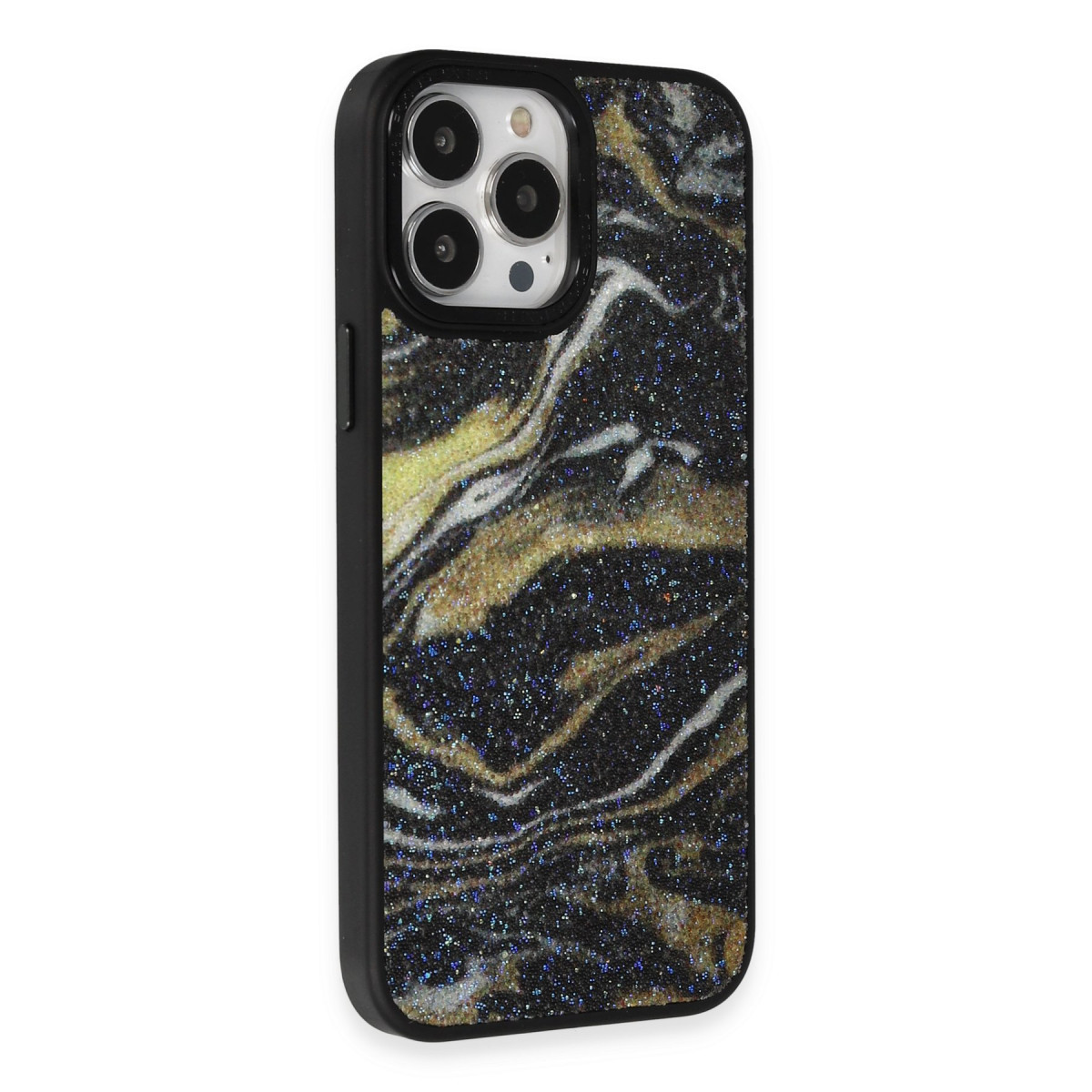 Newface Apple iPhone 13 Pro Max Kılıf Moda Simli Kapak - Siyah — görsel 12