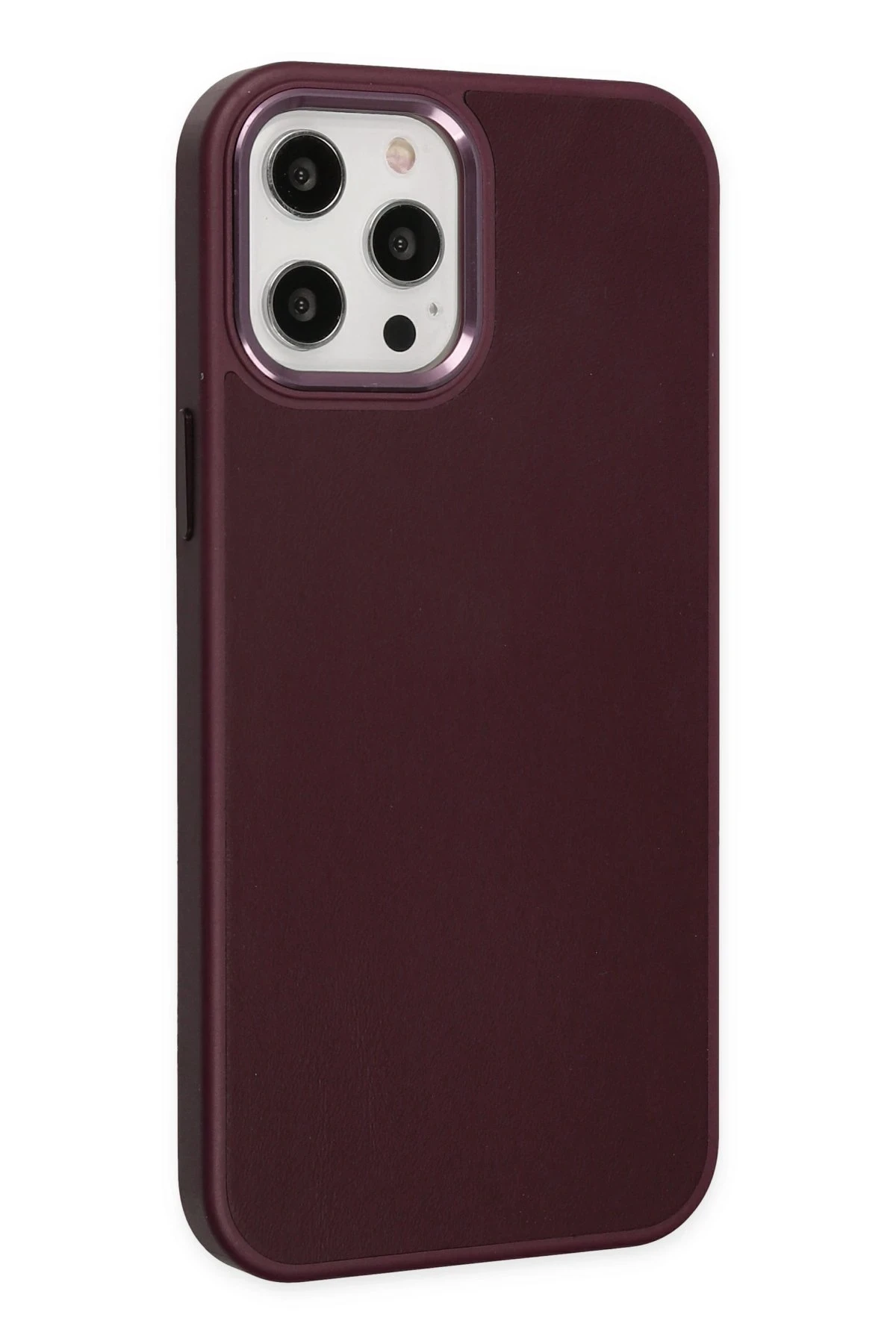 Newface iPhone 12 Pro Max Kılıf Asya Deri Silikon - Mürdüm