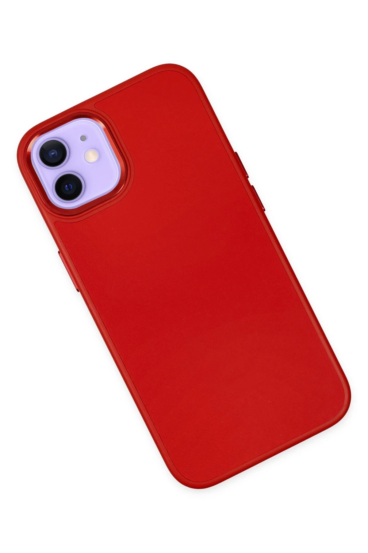 Newface iPhone 12 Kılıf Asya Deri Silikon - Kırmızı
