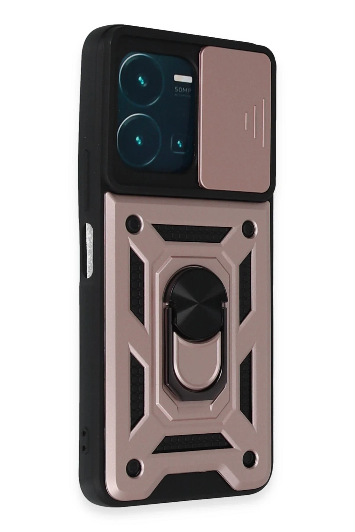 Newface Vivo Y35 Kılıf Pars Lens Yüzüklü Silikon - Rose Gold