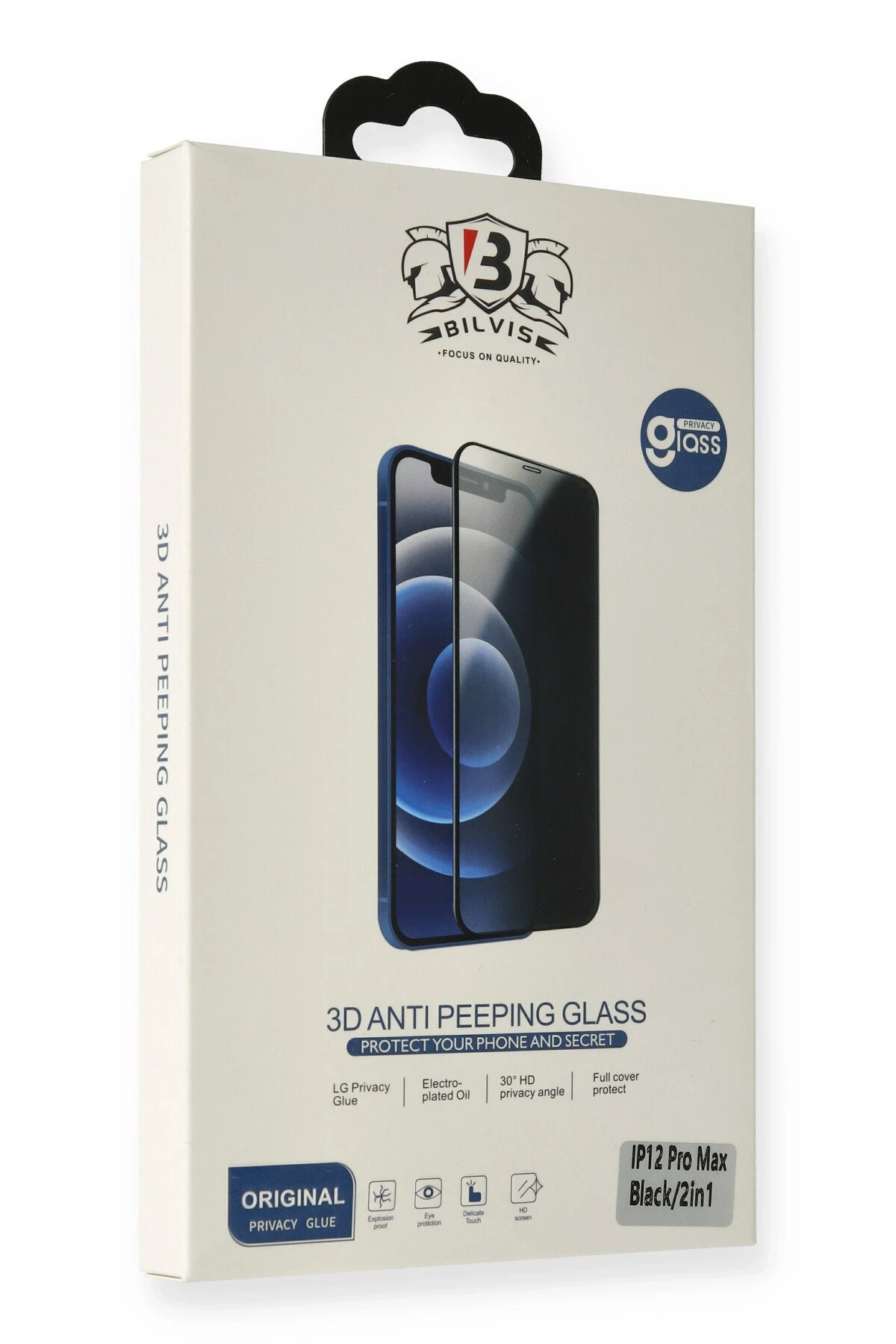 Newface Apple iPhone 7 Plus Bilvis 3D Anti Peeping Hayalet Cam Ekran Koruyucu - Siyah