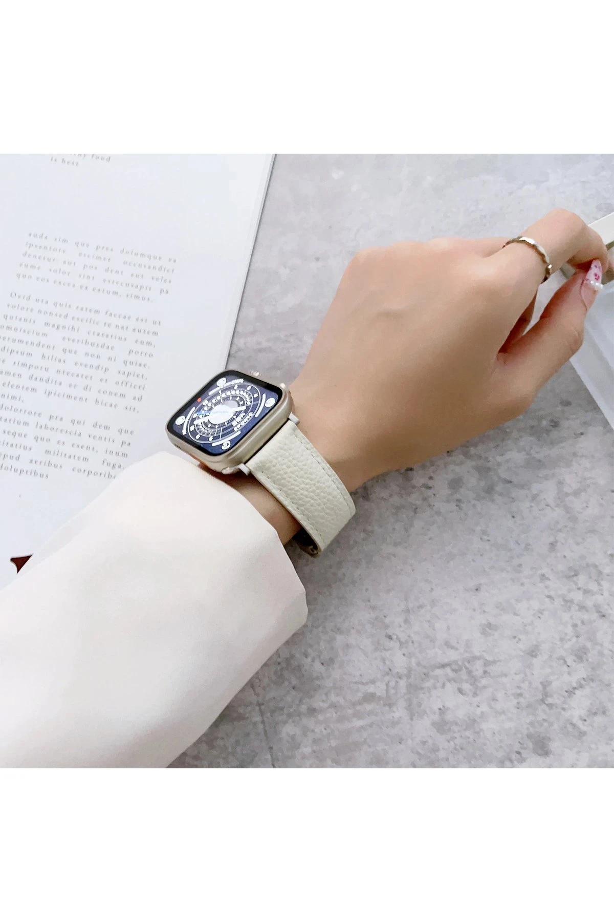Newface Apple Watch 42mm KR414 Daks Deri Kordon - Beyaz — görsel 6