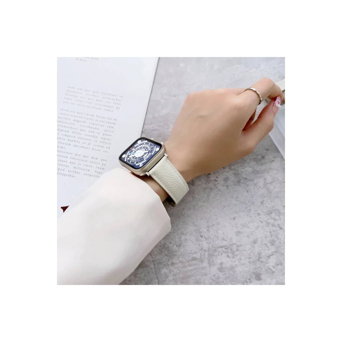 Newface Apple Watch 42mm KR414 Daks Deri Kordon - Beyaz — görsel 12