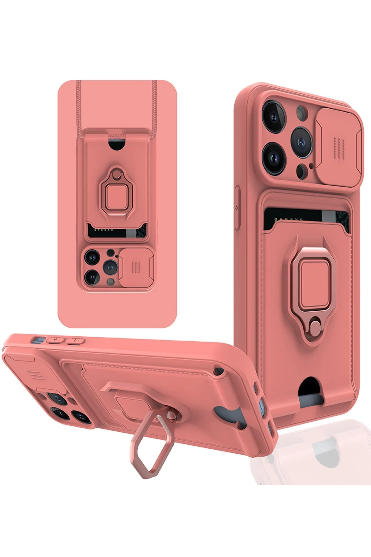 Newface iPhone 14 Pro Kılıf Zuma Kartvizitli Yüzüklü Silikon - Pembe