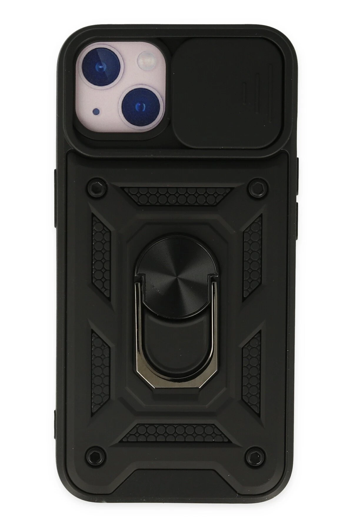 Newface iPhone 14 Kılıf Pars Lens Yüzüklü Silikon - Siyah