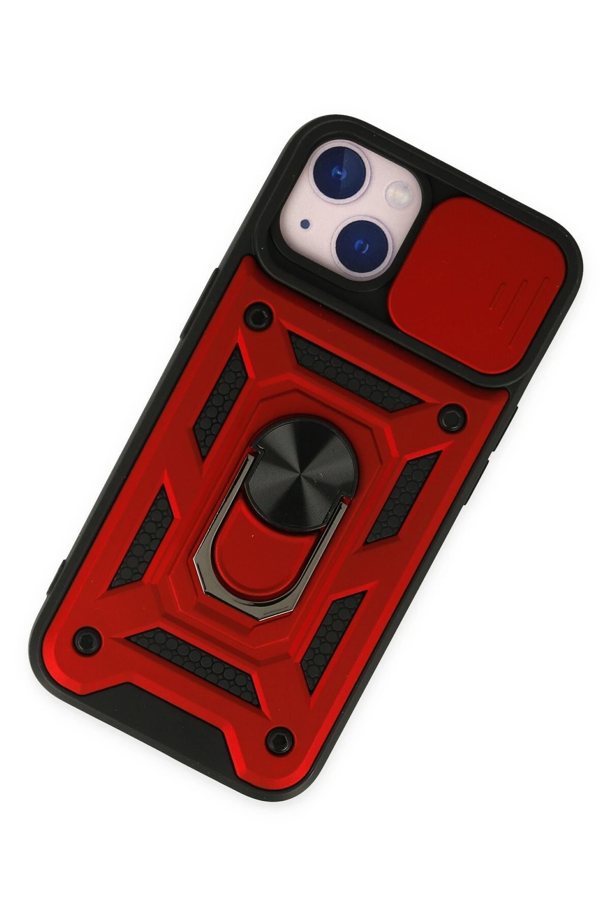 Newface iPhone 14 Kılıf Pars Lens Yüzüklü Silikon - Kırmızı
