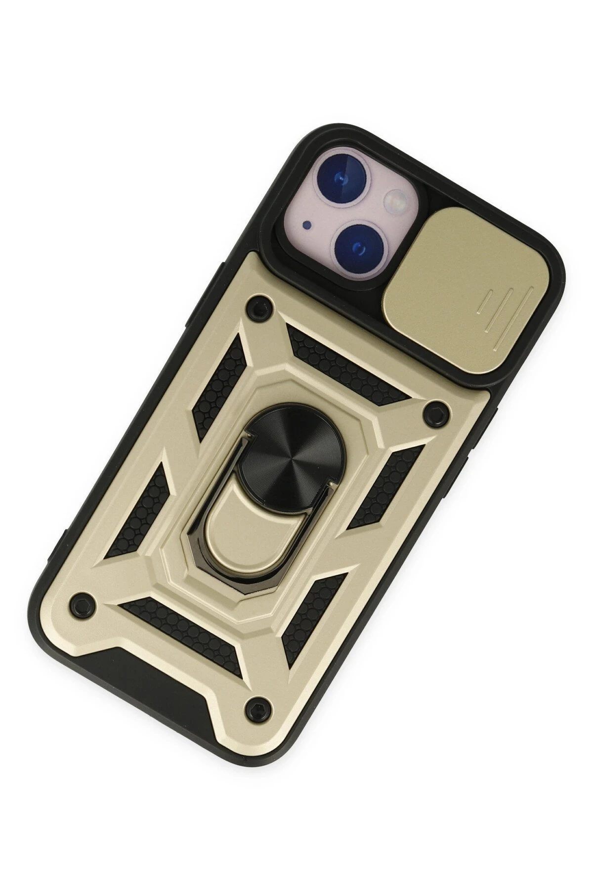 Newface iPhone 14 Kılıf Pars Lens Yüzüklü Silikon - Gold