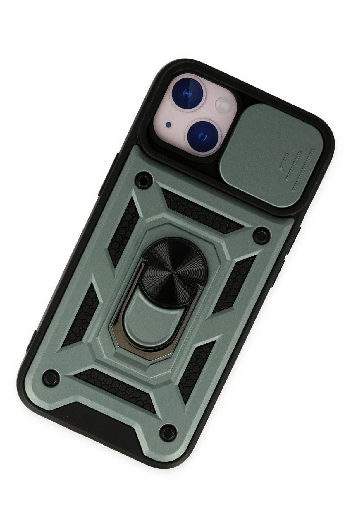 Newface iPhone 14 Kılıf Pars Lens Yüzüklü Silikon - Yeşil