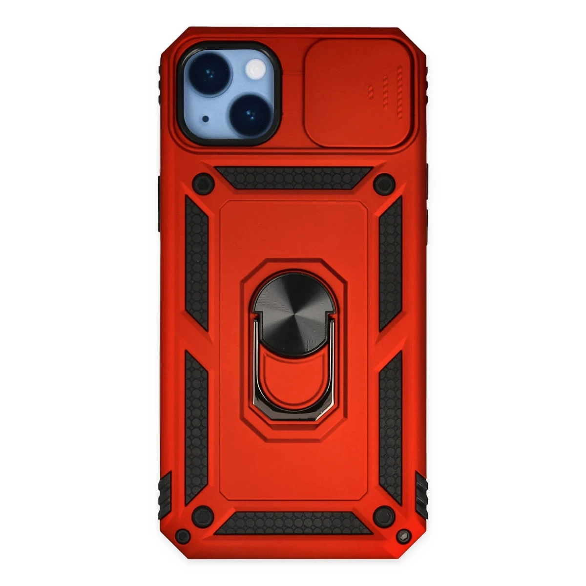 Newface Apple iPhone 14 Plus Kılıf Pars Lens Yüzüklü Silikon - Kırmızı