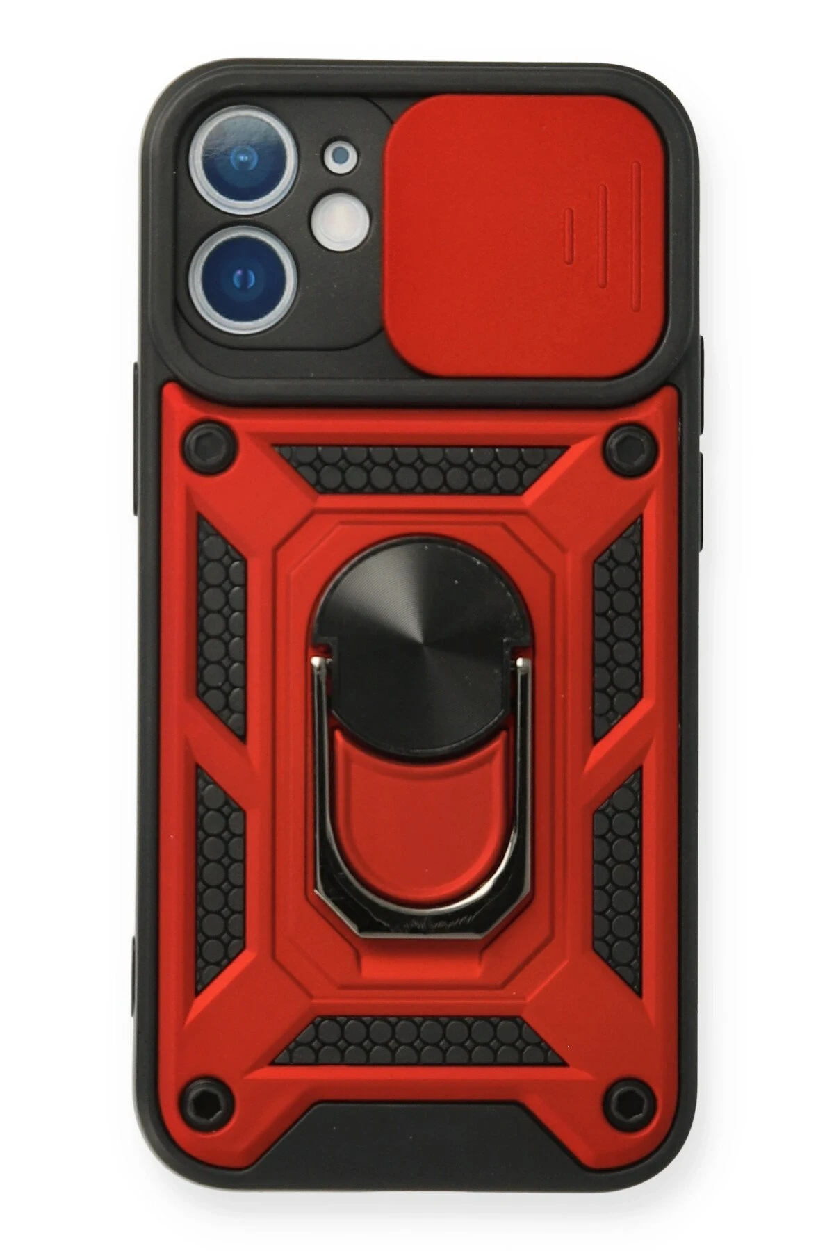 Newface Apple iPhone 11 Kılıf Pars Lens Yüzüklü Silikon - Kırmızı