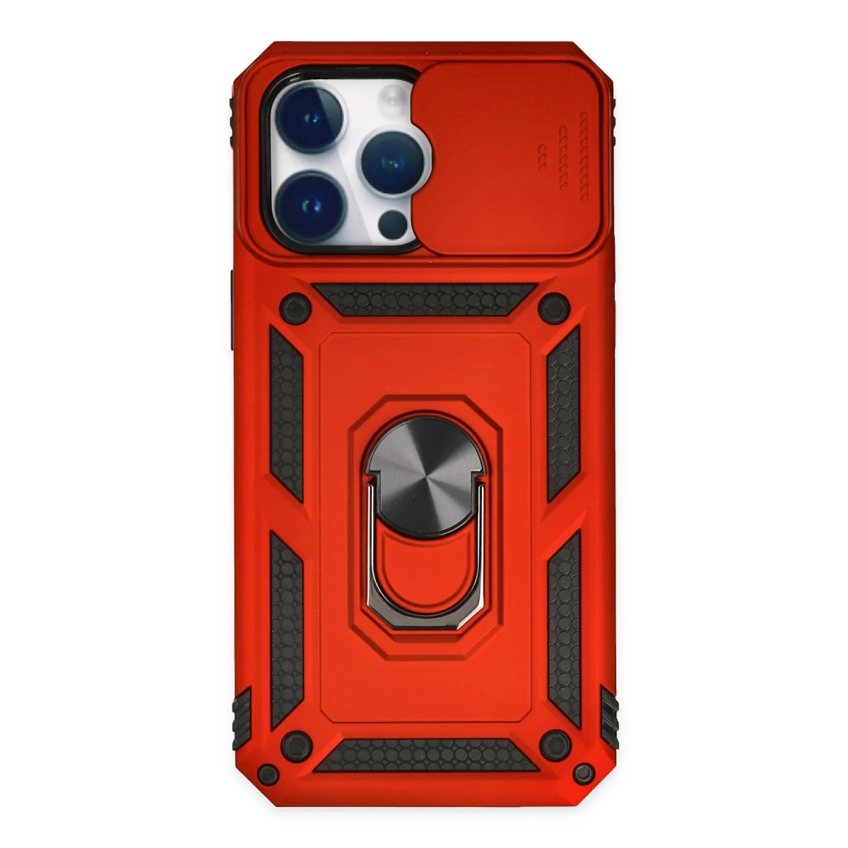 Newface Apple iPhone 14 Pro Kılıf Pars Lens Yüzüklü Silikon - Kırmızı