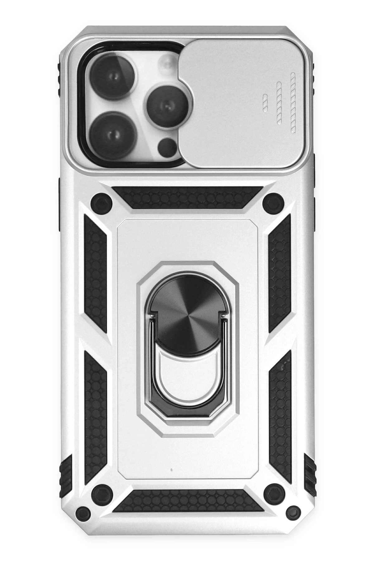 Newface iPhone 14 Pro Kılıf Pars Lens Yüzüklü Silikon - Gümüş