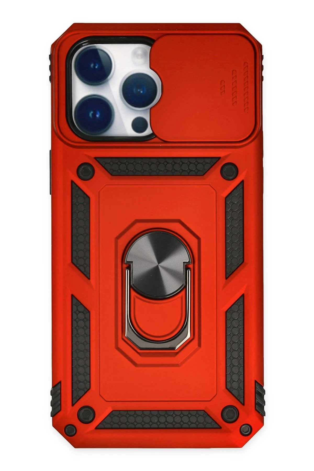 Newface iPhone 14 Pro Max Kılıf Pars Lens Yüzüklü Silikon - Kırmızı