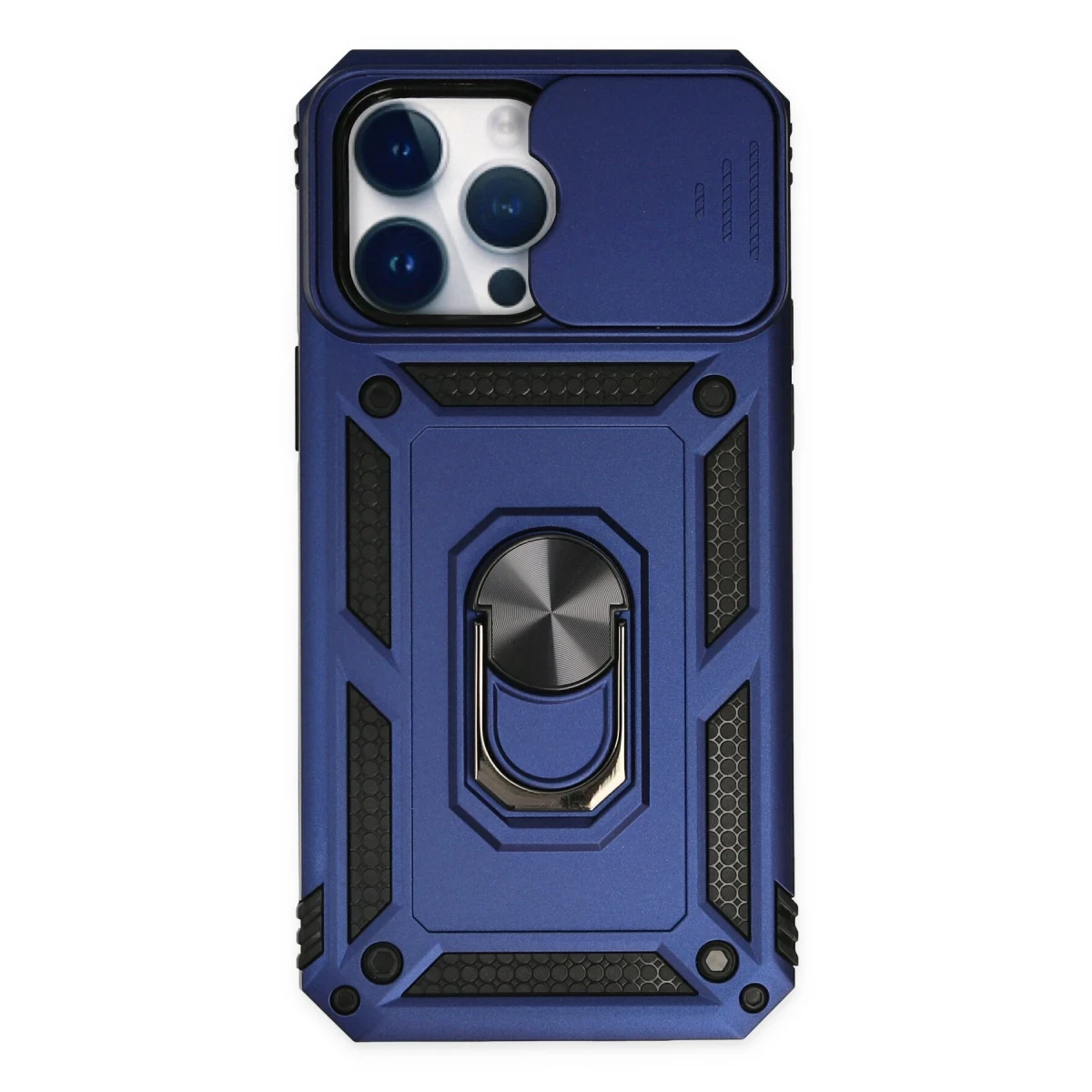 Newface Apple iPhone 14 Pro Max Kılıf Pars Lens Yüzüklü Silikon - Lacivert