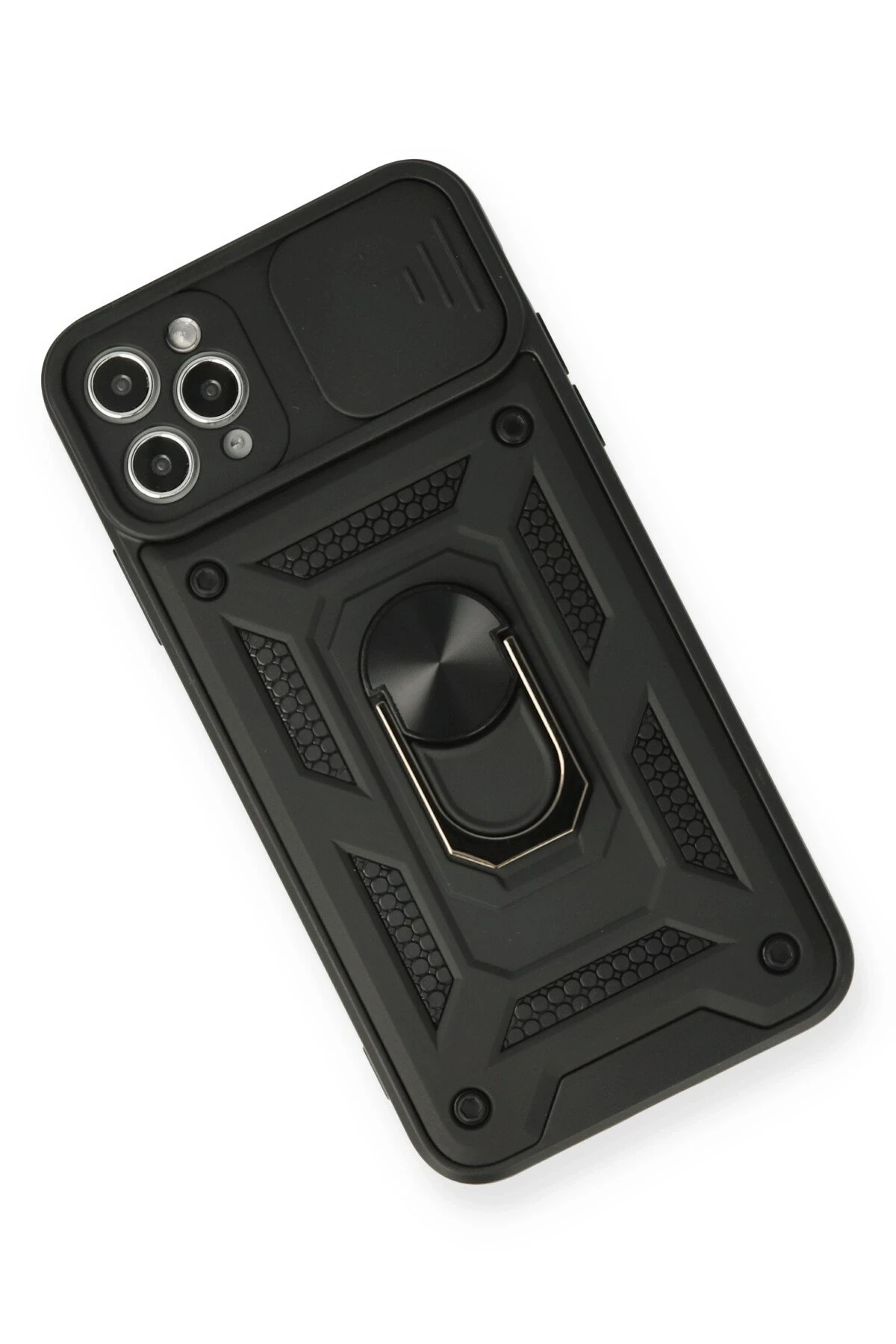 Newface iPhone 11 Pro Max Kılıf Pars Lens Yüzüklü Silikon - Siyah