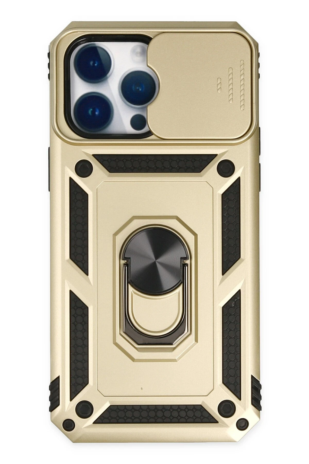 Newface iPhone 14 Pro Max Kılıf Pars Lens Yüzüklü Silikon - Gold
