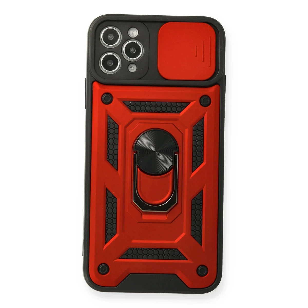 Apple iPhone 11 Pro Max Kılıf Pars Lens Yüzüklü Silikon - Kırmızı