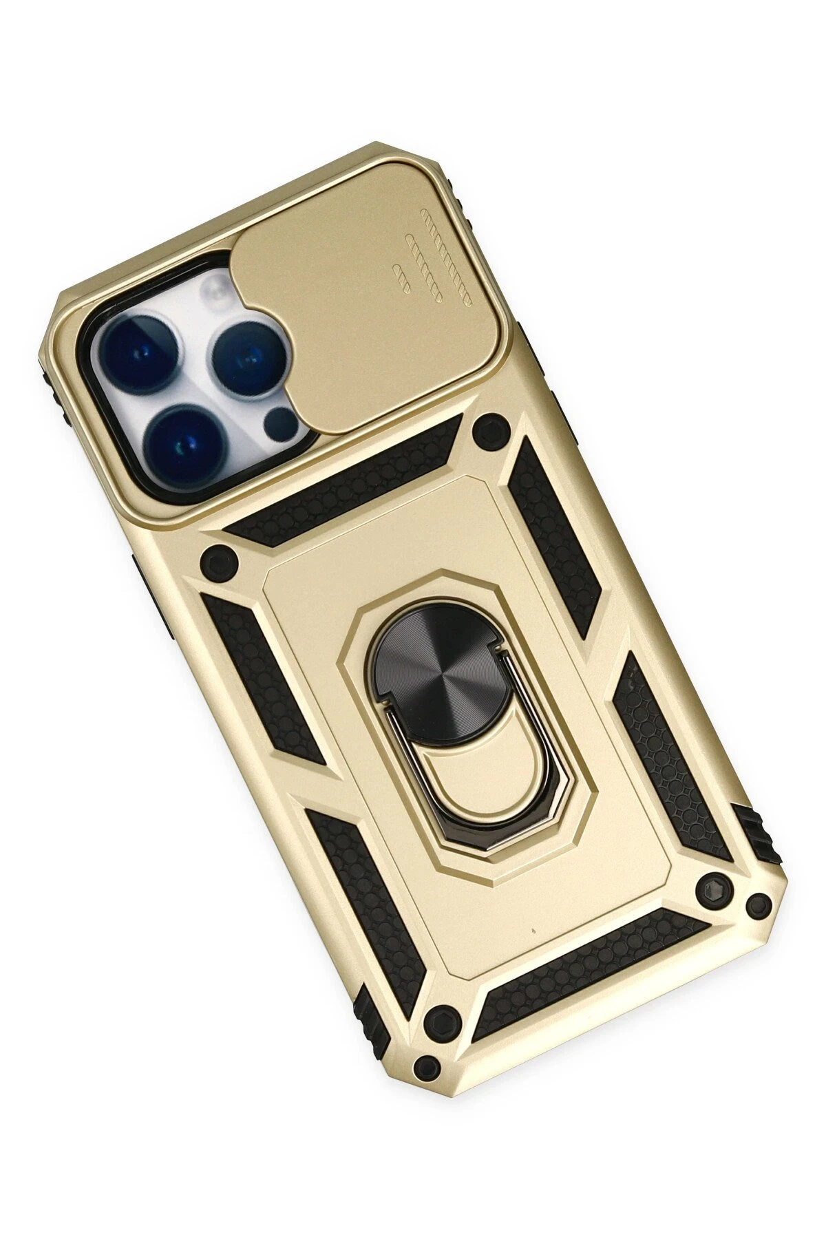 Newface iPhone 14 Pro Max Kılıf Pars Lens Yüzüklü Silikon - Gold