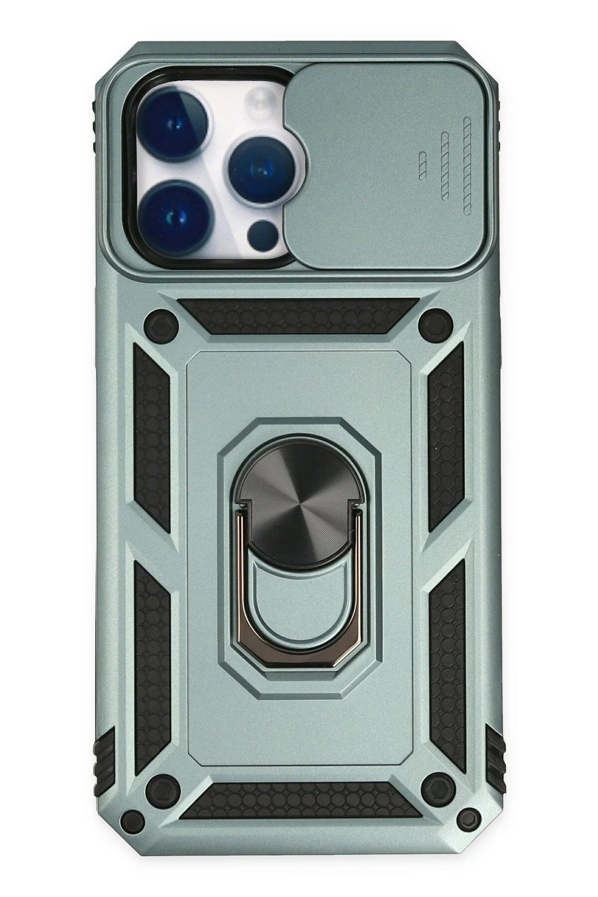 Newface iPhone 14 Pro Max Kılıf Pars Lens Yüzüklü Silikon - Yeşil
