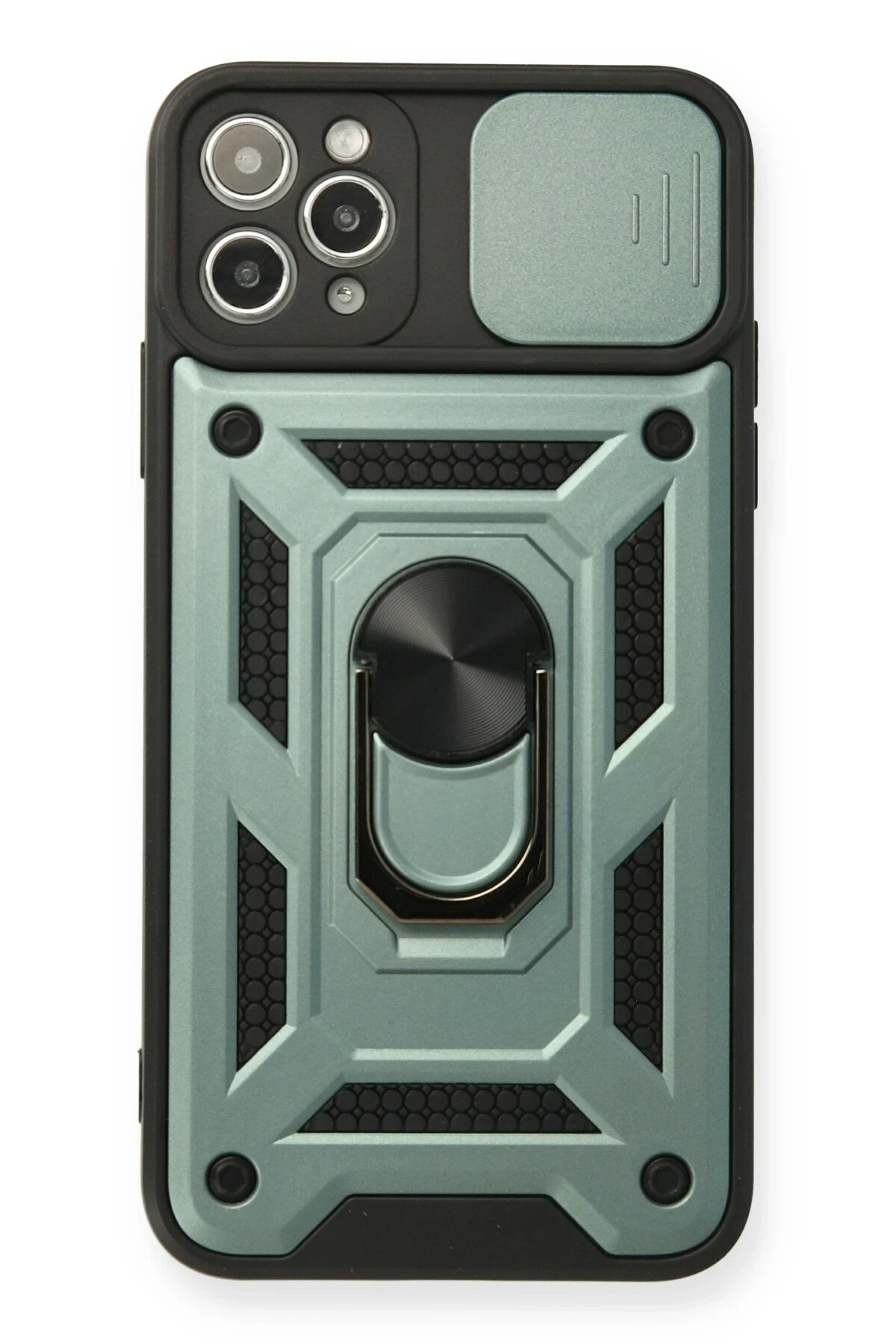 Newface iPhone 11 Pro Max Kılıf Pars Lens Yüzüklü Silikon - Yeşil