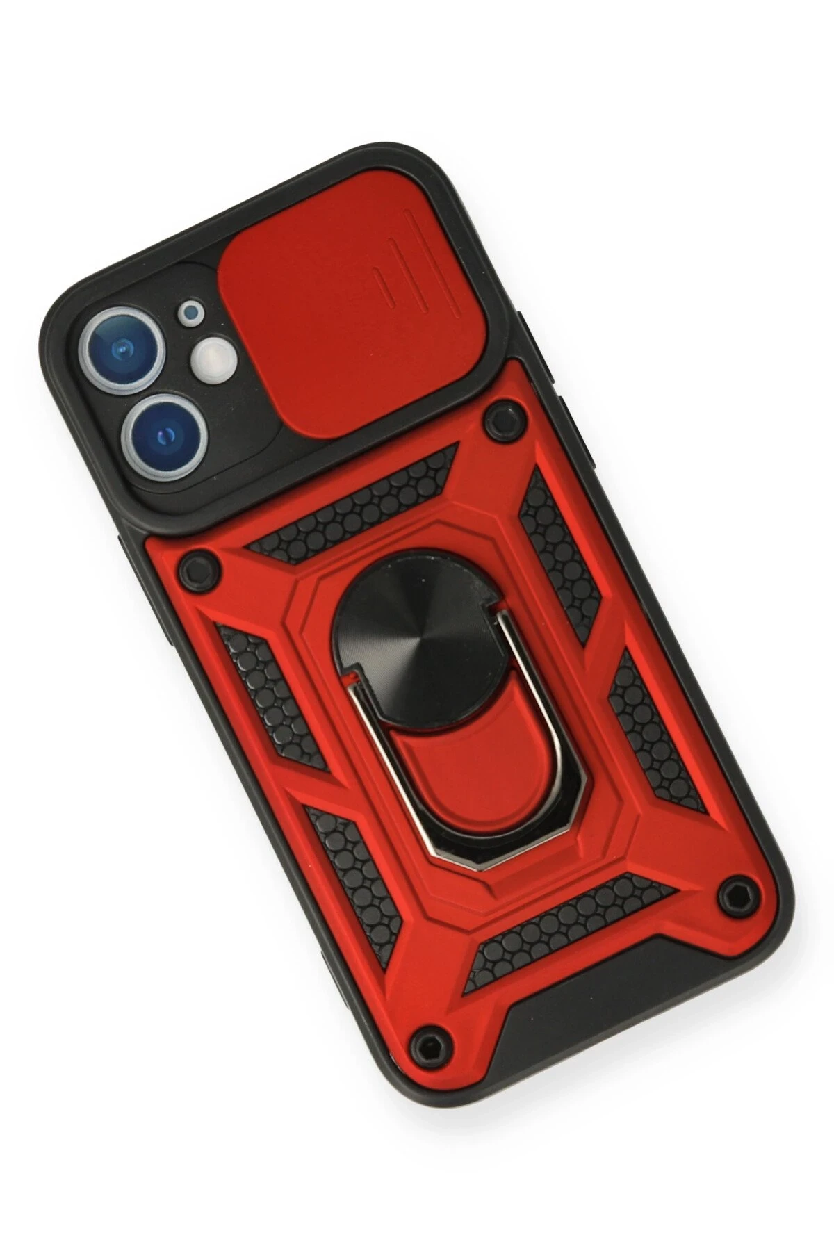 Newface iPhone 12 Kılıf Pars Lens Yüzüklü Silikon - Kırmızı