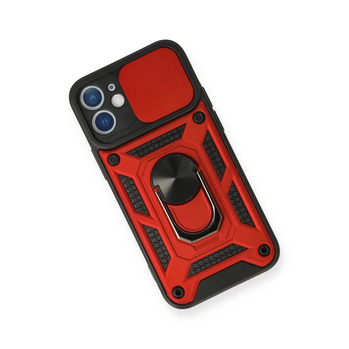 Apple iPhone 12 Kılıf Pars Lens Yüzüklü Silikon - Kırmızı