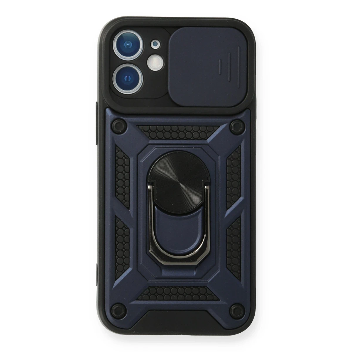Newface Apple iPhone 12 Kılıf Pars Lens Yüzüklü Silikon - Lacivert