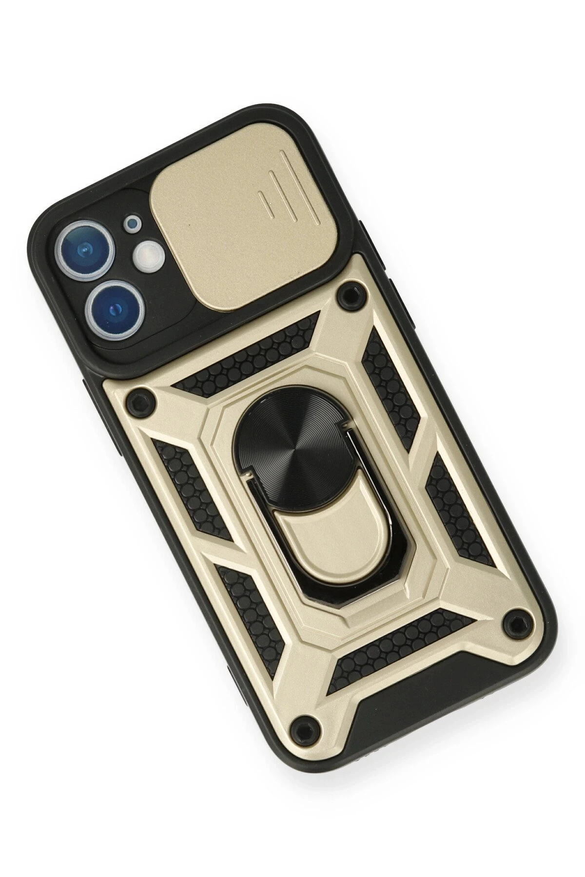 Newface iPhone 12 Kılıf Pars Lens Yüzüklü Silikon - Gold