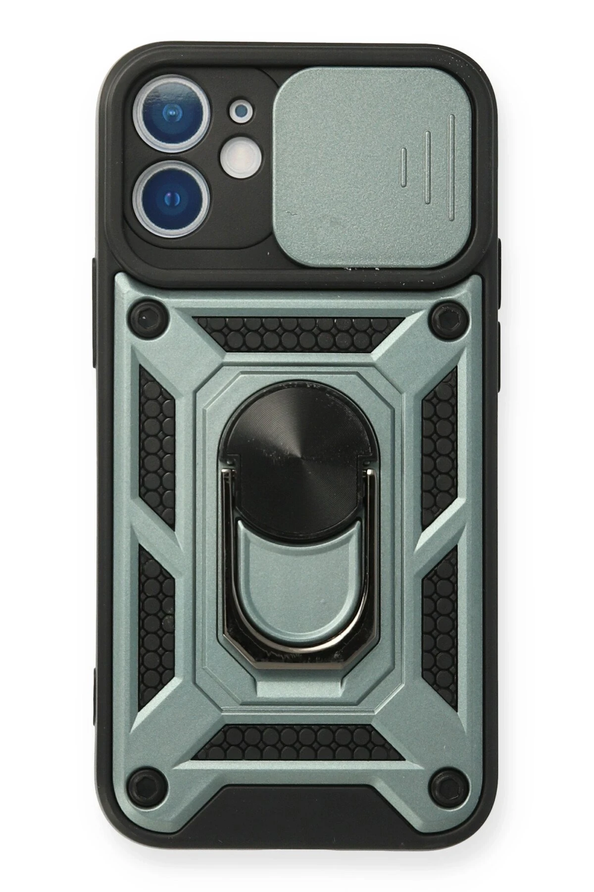 Newface iPhone 12 Kılıf Pars Lens Yüzüklü Silikon - Yeşil