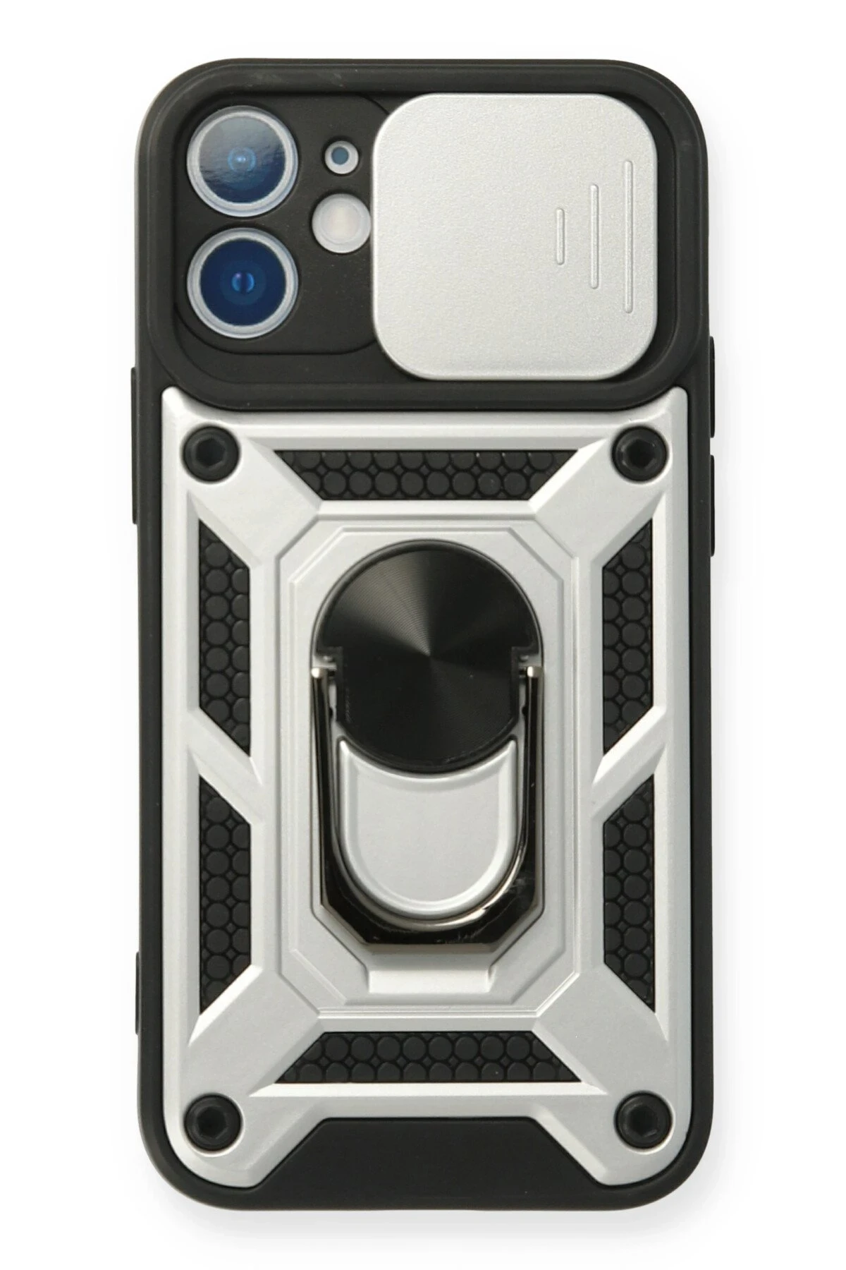 Newface iPhone 12 Mini Kılıf Pars Lens Yüzüklü Silikon - Gümüş