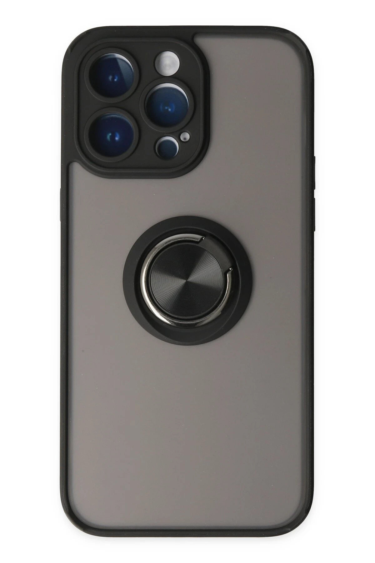 Newface iPhone 14 Pro Kılıf Montreal Yüzüklü Silikon Kapak - Siyah
