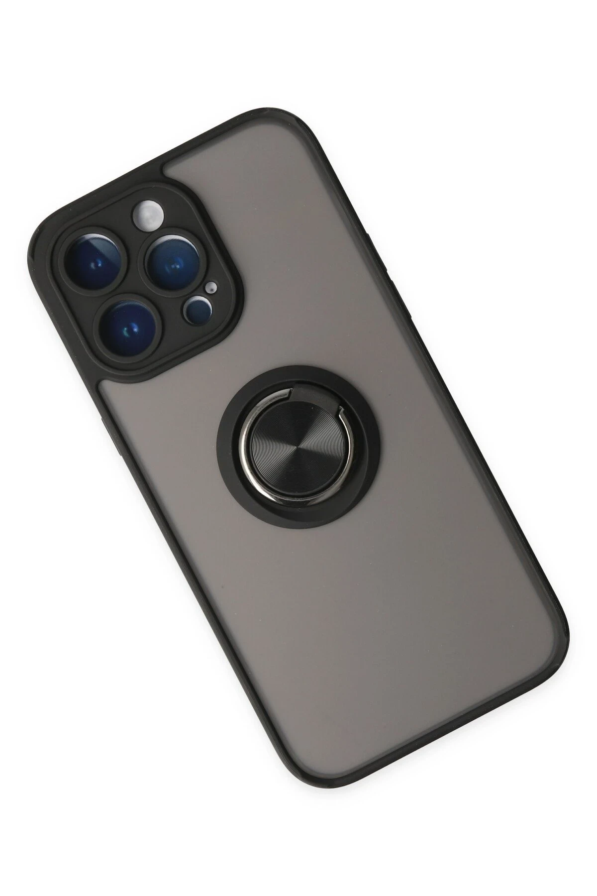 Newface iPhone 14 Pro Max Kılıf Montreal Yüzüklü Silikon Kapak - Siyah